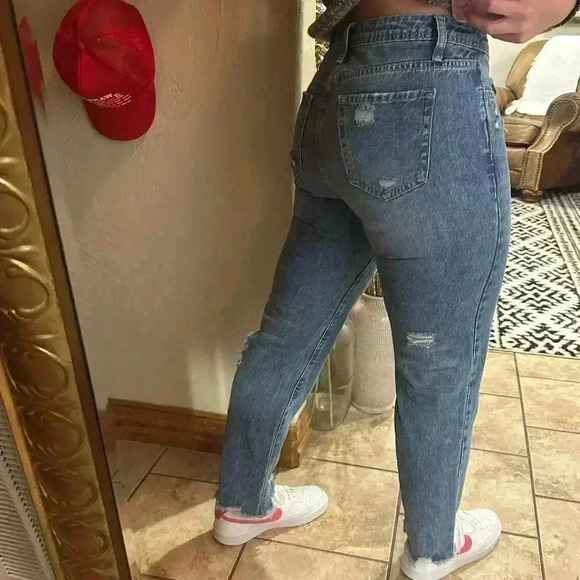 Women’s Flamingo Ankle Cropped Destressed High Waist Deniem Jeans Medium/28 - Picture 16 of 16